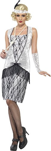 Smiffys Adult Women's Flapper Costume, Dress, Headband and Glovettes, 20's Razzle Dazzle, Serious Fun, Size: 12-14, 25278