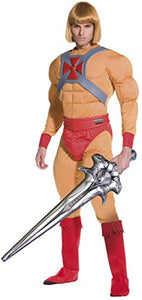 Smiffys Men's Prince Adam Muscle Costume, Jumpsuit, Belt, Cuffs, Bootcovers & Sword, Size: L, Color: Beige, He Man, 34804