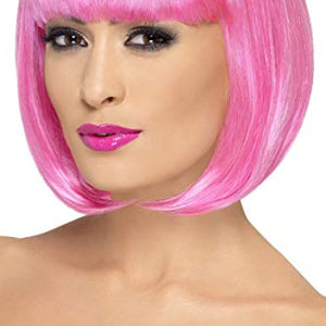 Smiffys 12-inch Partyrama Wig Short Bob with Fringe - Pink