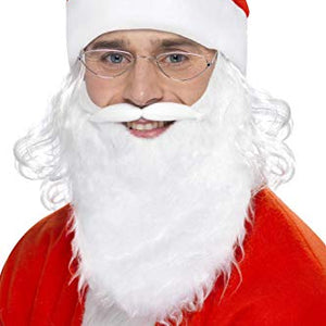Smiffys Men's Santa Dress Up Kit, Beard, Glasses & Hat with Hair, One Size, Colour: Red and White, 23505