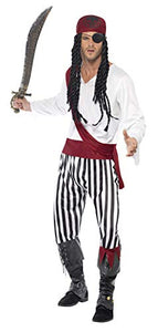 Smiffys Pirate Man Costume with Shirt, Pants, Headband and Belt, Black / White, L