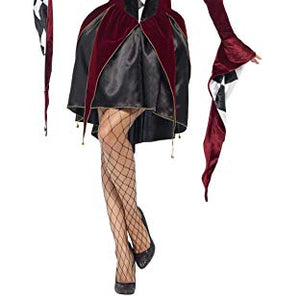 Smiffys Adult Women's Gothic Venetian Harlequin Costume, Dress, Sleeves and Collar, Carnival of the Damned, Halloween, Size: L, 43652