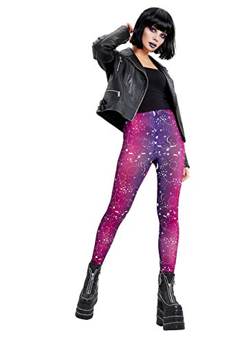 Smiffys 50848S Galactic Print Leggings, Women, Purple, S - UK Size 08-10
