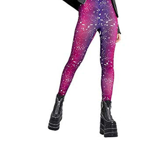 Smiffys 50848M Galactic Print Leggings, Women, Purple, M - UK Size 12-14