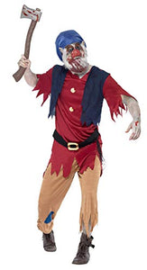 Smiffys Men's Zombie Dwarf Costume, Top, Attached Waistcoat, Trousers & Mask, Size: L, Colour: Blue and Red, 40061