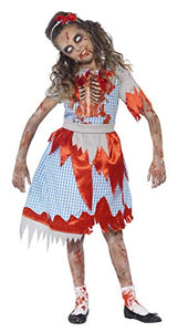 Smiffy's Children's Zombie Country Girl Costume, Dress, Skeleton Detail & Headband, Colour: Blue and Red, Size: M, 44284