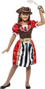 Smiffys Children's Pirate Girl Captain Costume, Dress with Mock Waistcoat, Hat & Mock Belt, Size: L, Colour: Red, 41094