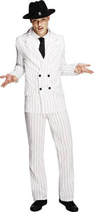 Smiffys Gangster Fever Costume - Jacket, Pants and Tie - White (Stripe Black),Large