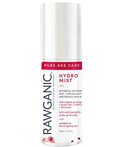 RAWGANIC Anti-aging Hydro Mist | Gentle Revitalising and Moisturising Organic Spray Mist | with Aloe Vera, Pomegranate, Violet Willow and Green Tea | 100ml bottle