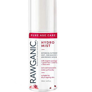 RAWGANIC Anti-aging Hydro Mist | Gentle Revitalising and Moisturising Organic Spray Mist | with Aloe Vera, Pomegranate, Violet Willow and Green Tea | 100ml bottle