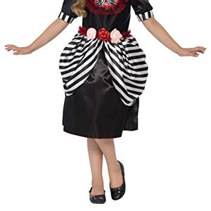 Smiffys Children's Sugar Skull Costume, Dress & Rose Headband, Size: S, Color: Black and Pink, 44290