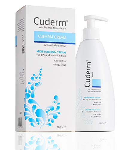 Cuderm Cream 500ml (Alcohol Free) [Suitable for Dry Skin, Eczema] Colloidal Oatmeal - Hypoallergenic - Vegan Certified - Fragrance Free - Paraben Free - SLS Free - Cruelty Free (PETA) - Skincare