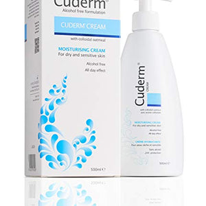 Cuderm Cream 500ml (Alcohol Free) [Suitable for Dry Skin, Eczema] Colloidal Oatmeal - Hypoallergenic - Vegan Certified - Fragrance Free - Paraben Free - SLS Free - Cruelty Free (PETA) - Skincare