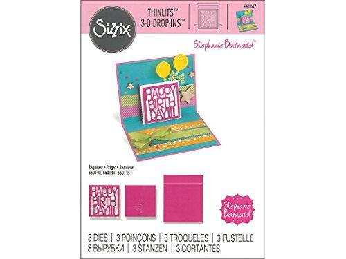 Sizzix Thinlits Die Set - 661847 Happy Birthday 3-D Drop-ins Rectangle