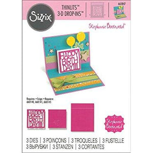 Sizzix Thinlits Die Set - 661847 Happy Birthday 3-D Drop-ins Rectangle