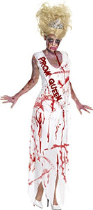 Smiffys Women's High School Horror Zombie Prom Queen Costume, Dress & Attached Sash, High School Horrors, Colour: White, Size: M, 32950