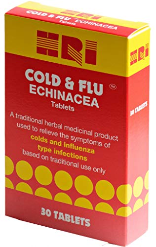 HRI Cold and Flu 338 to 450 Milligrams Echinacea Tablets. To Relieve the Symptoms of Cold and Flu. 30 Tablets