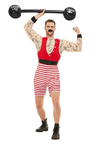Smiffys 50807XL Deluxe Strongman Costume, Men, Red & White, XL - Size 46"-48"