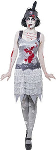Smiffy's Women's Zombie Flapper Dress Costume, Dress and Headband, Zombie Alley, Size 12-14, Colour: Grey, 23213