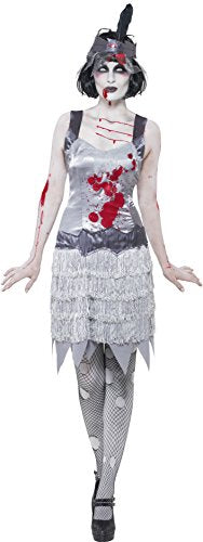 Smiffys Women’s Zombie Flapper Dress Costume, Dress and Headband, Zombie Alley, Colour: Grey, Size: L, 23213