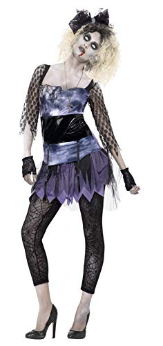 Smiffys Adult Women's Zombie 80's Wild Child Costume, Dress, Leggings, Necklace, Bow and Gloves, Zombie Alley, Halloween, Size: M, 44367