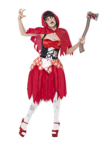Smiffys Women's Zombie Hooded Beauty Costume, Dress, Latex Chest & Hood, Size: M, Colour: Red, 43034