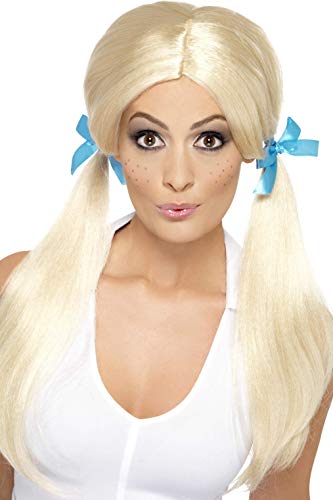 Smiffys Sassy Schoolgirl Pigtails Wig Blonde with Ribbon Ties