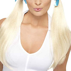 Smiffys Sassy Schoolgirl Pigtails Wig Blonde with Ribbon Ties