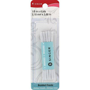 Singer 73918 Braided Polyester Elastic Blister Card, 1/8-Inch by 4-Yard, White