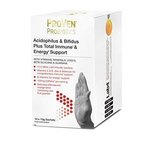 Proven Probiotic Acidophilus & Bifidus Plus Total Immune & Energy Support - Lab4 Friendly Bacteria with Added Caffeine & multivitamins