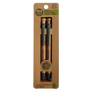 Onyx and Green 2-Pack Retractable Ballpoint Pens, Bamboo/Corn Plastic, Med, Black (1009)
