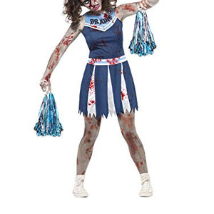 Smiffys Teen's Zombie Cheerleader Costume, Dress & Pom Poms, Colour: Blue and White, Size: S, 45614