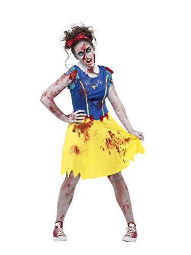 Smiffys Teen's Zombie Miss Snow Costume, Dress, Headband & Collar, Colour: Blue and Yellow, Size: S, 45613