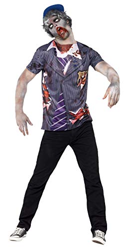 Smiffys Men's Zombie School Boy, T-Shirt & Baseball Hat, Size: M, Colour: Grey, 44371