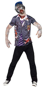 Smiffys Men's Zombie School Boy, T-Shirt & Baseball Hat, Size: M, Colour: Grey, 44371