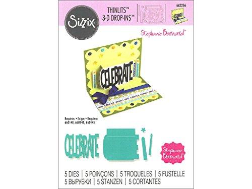 Sizzix Thinlits Die Set 5PK - 662256 Celebrate 3-D Drop-ins Sentiment