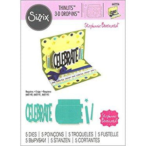 Sizzix Thinlits Die Set 5PK - 662256 Celebrate 3-D Drop-ins Sentiment
