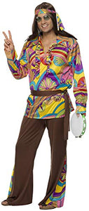Smiffys Psychedelic Hippie Man Costume multi-coloured, with pants, shirt, Size M