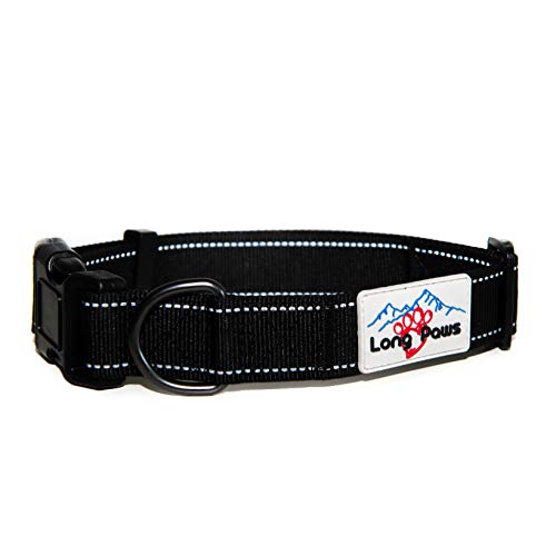 Long Paws Urban Trek Reflective Collar, Black, Medium 34-52Cm, 2.5Cm Wide