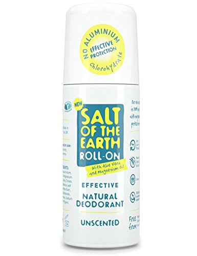 Natural Deodorant Roll On by Salt of the Earth, Unscented - Vegan, Long Lasting Protection, Not Tested on Animals, Paraben Free, Made in the UK - 75ml