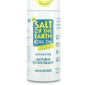 Natural Deodorant Roll On by Salt of the Earth, Unscented - Vegan, Long Lasting Protection, Not Tested on Animals, Paraben Free, Made in the UK - 75ml