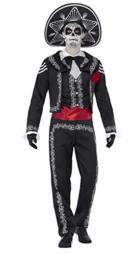 Smiffys Skeleton Costume Señor Day of the Dead, with Jacket, Pants and Fake Shirt, Black, XL (46"- 48")