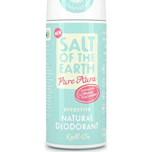 Natural Deodorant Roll On by Salt of the Earth, Melon & Cucumber - Vegan, Long Lasting Protection, Not Tested on Animals, Paraben Free, Made in the UK - 75ml