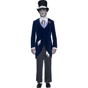 Smiffys Men's Gothic Manor Groom Costume, Jacket, Pants, Cravat & Hat, Size: M, Color: Navy, 33586