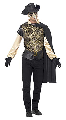 Smiffys Adult men's Plague Doctor Costume, Top, Cloak, Gloves and Mock Leather Hat, Carnival of the Damned, Halloween, Size L, 43742