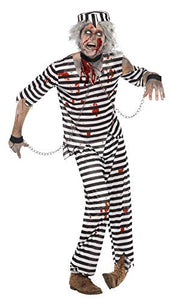 Smiffys Men's Zombie Convict Costume, Top, Trousers, Hat and Chain Cuffs, Zombie Alley, Colour: Black and white, Size: M, 24347