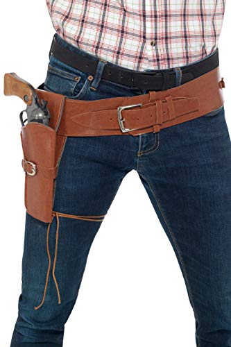 Smiffy's 40305 Adult Faux Leather Single Holster with Belt, Unisex, Tan, One Size