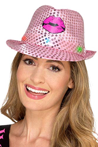 Smiffys 48336 Light Up Sequin Hen Party Trilby Hat, Pink, One Size
