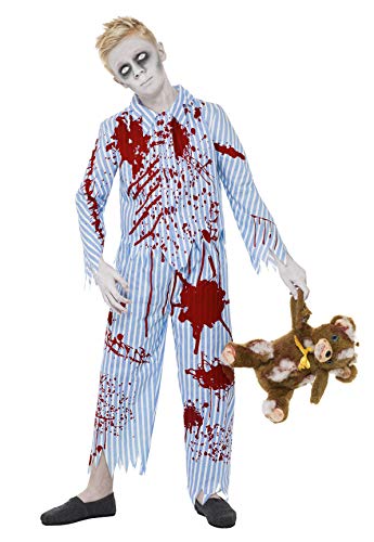 Smiffys Tween Zombie Pyjama Boy Costume, Top & Trousers, Colour: Blue and Red, Size Tween, 23353