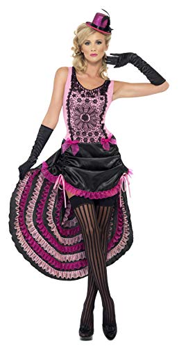 Smiffy's Burlesque Beauty Costume Dress with Drawstring Skirt Lace and Bow Detail - Large